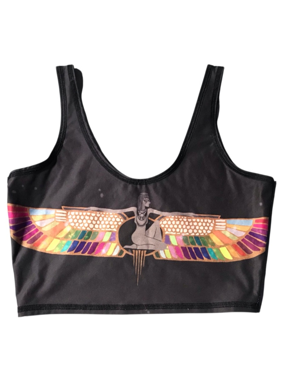 Teeki Lovers tank Black Active Crop Top Rainbow Egyption bird M/L